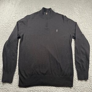 AllSaints Mens Kilburn Zip Funnel Neck Black Wool Blend Pullover‎ Sweater Large